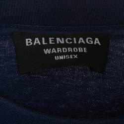 Pre Owned Balenciaga Unisex Blue Logo Print Jersey T-Shirt XS