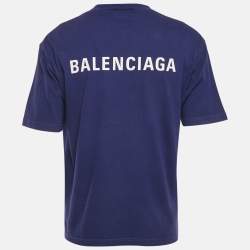 Pre Owned Balenciaga Unisex Blue Logo Print Jersey T-Shirt XS