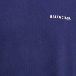 Pre Owned Balenciaga Unisex Blue Logo Print Jersey T-Shirt XS