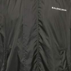 Pre Owned Balenciaga Black Logo Print Nylon Oversized Wind Breaker Jacket M