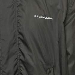 Pre Owned Balenciaga Black Logo Print Nylon Oversized Wind Breaker Jacket M
