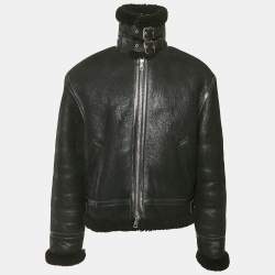 Pre Owned Balenciaga Black Leather and Shearling Oversized Jacket L
