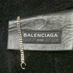 Pre Owned Balenciaga Black Leather and Shearling Oversized Jacket L