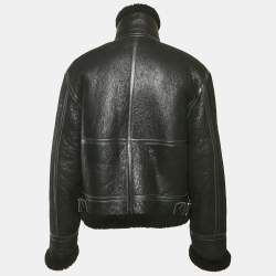 Pre Owned Balenciaga Black Leather and Shearling Oversized Jacket L