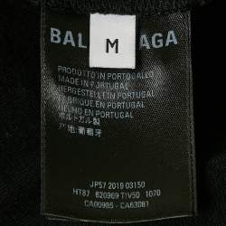 Pre Owned تي شيرت بالنسياغا رقبة مستديرة واسع طباعة سينرز قطن أسود مقاس متوسط