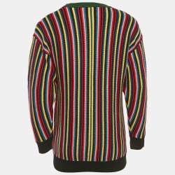 Pre Owned Balenciaga Multicolor Logo Intarsia Striped Wool Blend Oversized Sweater XXS