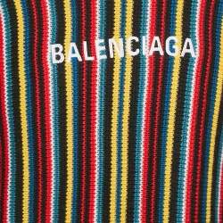 Pre Owned Balenciaga Multicolor Logo Intarsia Striped Wool Blend Oversized Sweater XXS