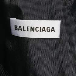 Pre Owned Balenciaga Black/White Synthetic & Denim Patchwork Logo Zip-Up Jacket XS