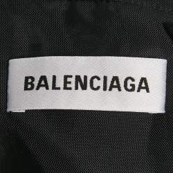 Pre Owned Balenciaga Black/White Synthetic & Denim Patchwork Logo Zip-Up Jacket XS