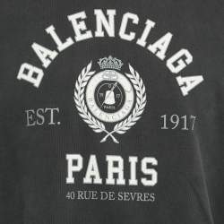 Pre Owned هودي بالنسياغا قطن رمادي بطبعة الفارسيتي مقاس كبير جدًا - إكسترا لارج