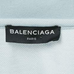 Pre Owned Balenciaga Blue Europe Print Cotton Pique Polo T-Shirt XS