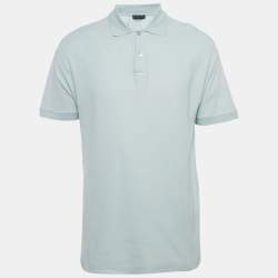 Pre Owned Balenciaga Blue Europe Print Cotton Pique Polo T-Shirt XS