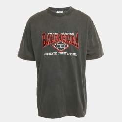 Pre Owned Balenciaga Unisex Grey Logo Embroiderd Jersey Oversized T-Shirt S 