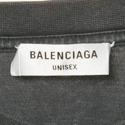 Pre Owned Balenciaga Unisex Grey Logo Embroiderd Jersey Oversized T-Shirt S 