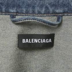 Pre Owned Balenciaga Blue Logo Embroidered Button Front Denim Jacket XS