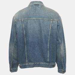 Pre Owned Balenciaga Blue Logo Embroidered Button Front Denim Jacket XS