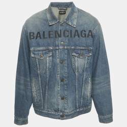 Pre Owned Balenciaga Blue Logo Embroidered Button Front Denim Jacket XS