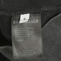 Pre Owned Balenciaga Dark Grey Logo Print Cotton Oversized Hoodie S