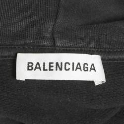 Pre Owned Balenciaga Dark Grey Logo Print Cotton Oversized Hoodie S