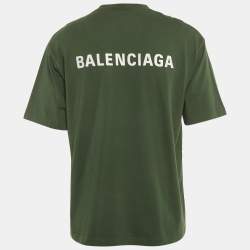 Pre Owned Balenciaga Olive Green Logo Embroidered Cotton T-Shirt S 