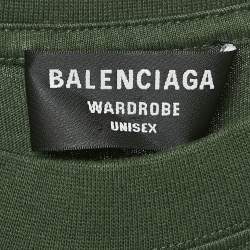 Pre Owned Balenciaga Olive Green Logo Embroidered Cotton T-Shirt S 