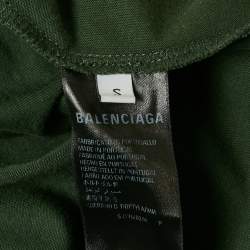 Pre Owned Balenciaga Olive Green Logo Embroidered Cotton T-Shirt S 