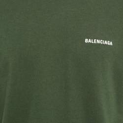 Pre Owned Balenciaga Olive Green Logo Embroidered Cotton T-Shirt S 