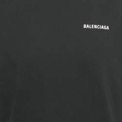 Pre Owned Balenciaga Black Logo Print Cotton Crew Neck Oversized Unisex T-Shirt XS