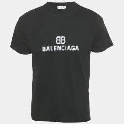 Pre Owned Balenciaga Black BB Logo Pixel Print Cotton T-Shirt XS  