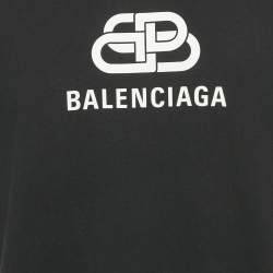 Pre Owned Balenciaga Black Logo Print Cotton T-Shirt XS