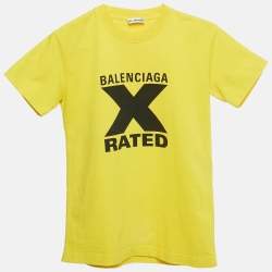 Pre Owned Balenciaga Yellow Logo Print Cotton Crewneck T-Shirt XS