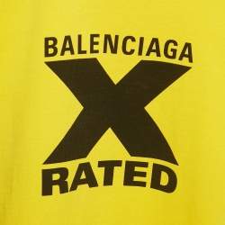 Pre Owned Balenciaga Yellow Logo Print Cotton Crewneck T-Shirt XS