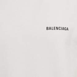 مملوكة مسبقًا Balenciaga White Logo Embroidered Cotton T-Shirt S 