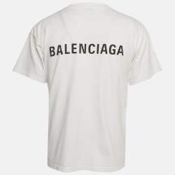 مملوكة مسبقًا Balenciaga White Logo Embroidered Cotton T-Shirt S 