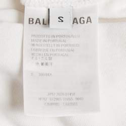 مملوكة مسبقًا Balenciaga White Logo Embroidered Cotton T-Shirt S 