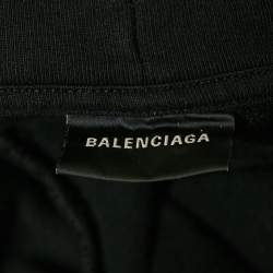 Pre Owned Balenciaga Black Printed Cotton Distressed Hoodie M