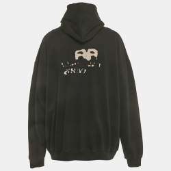 Pre Owned Balenciaga Black Printed Cotton Distressed Hoodie M