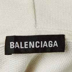 Pre Owned Balenciaga White Logo Print Cotton Hoodie XS 
