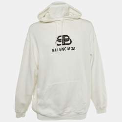 Pre Owned Balenciaga White Logo Print Cotton Hoodie XS 