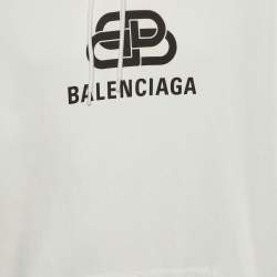 Pre Owned Balenciaga White Logo Print Cotton Hoodie XS 