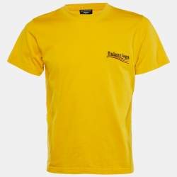 Pre Owned Balenciaga Yellow Campaign Logo Embroidered Cotton Small Fit T-Shirt M