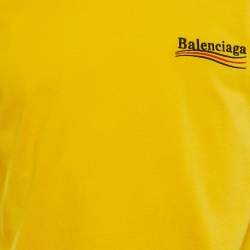 Pre Owned Balenciaga Yellow Campaign Logo Embroidered Cotton Small Fit T-Shirt M