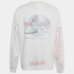 Pre Owned Balenciaga Limited Edition White 'Pink Martini' Cotton Oversized Sweatshirt M