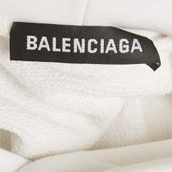 Pre Owned Balenciaga White Logo Print Cotton Hoodie M