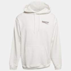 Pre Owned Balenciaga White Logo Print Cotton Hoodie M
