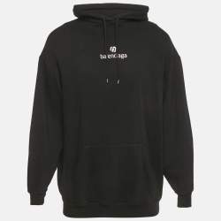 Pre Owned Balenciaga Black Sponsor Logo Embroidered Cotton Hoodie XS