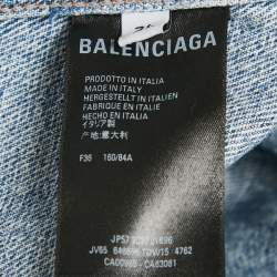 Pre Owned Balenciaga Blue Logo Print Denim Oversized Jacket S
