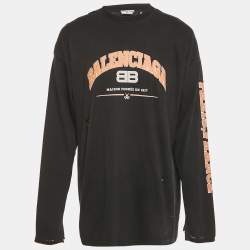 Pre Owned Balenciaga Unifit Black Logo Print Distressed Cotton Oversized T-Shirt M