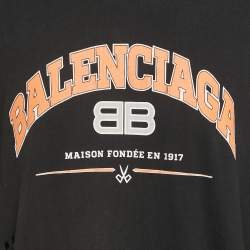 Pre Owned Balenciaga Unifit Black Logo Print Distressed Cotton Oversized T-Shirt M