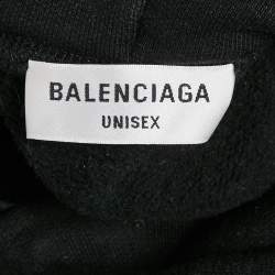 Pre Owned Balenciaga Unisex Black Logo Print Cotton Knit Hoodie M